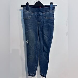 Spanx Jeans Womens Medium Blue High Rise Distressed Skinny 28x28 Raw Hem Shaping